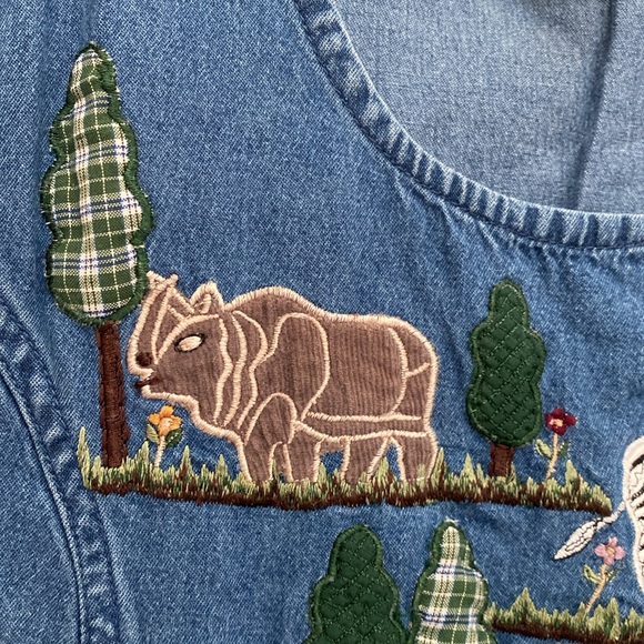 Vintage Embroidered Floral Blue Jean Cotton Denim Maxi Dress XLarge 90s - Picture 11 of 17